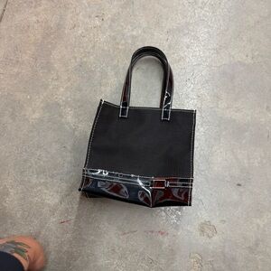 Black Tote Bag with Patent Leather Trim